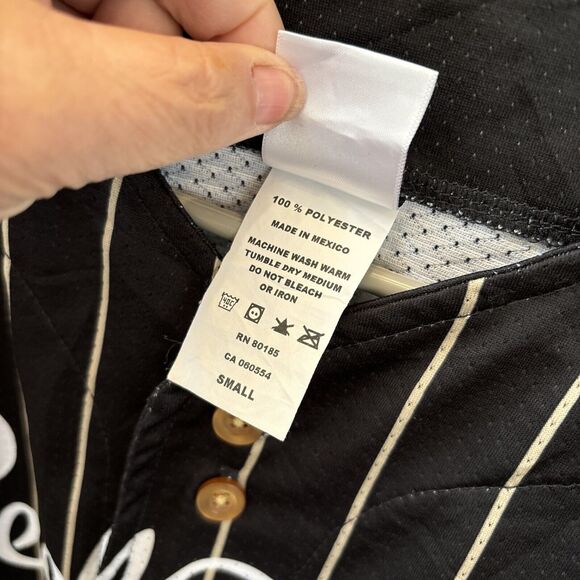 Don Alleson Athletic Baseball Jersey Black Striped Seal Team 27 Buttons S - Picture 3 of 11